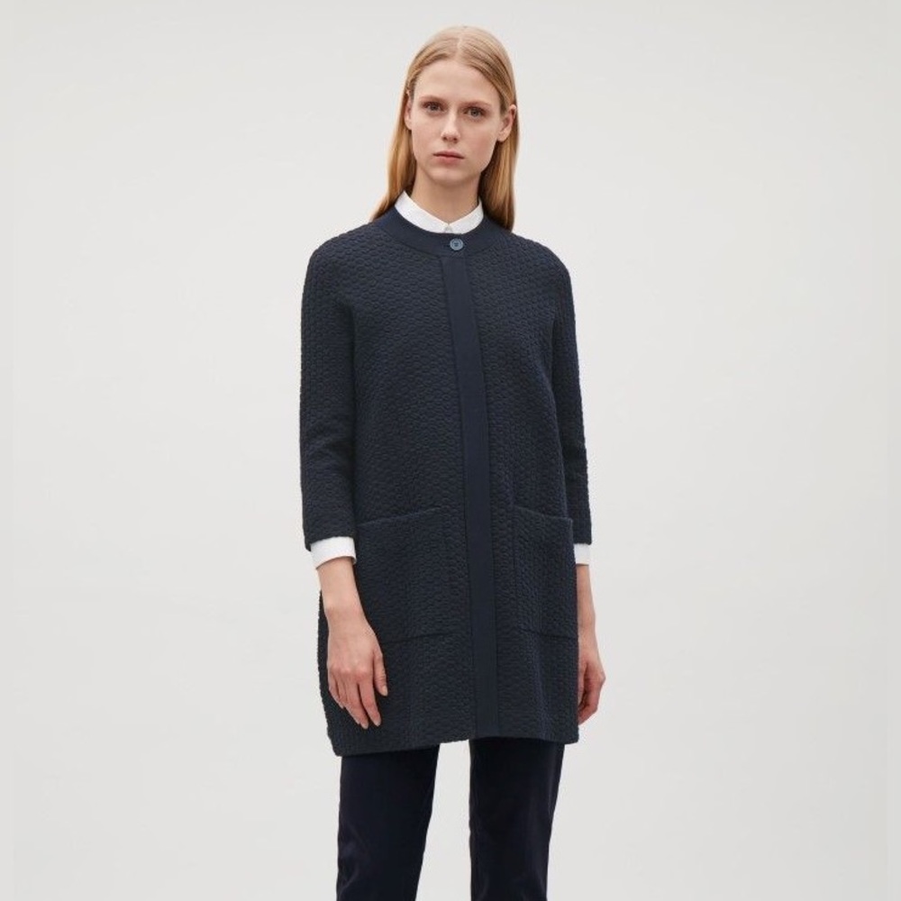 COS navy textured longline cardigan jacket size S